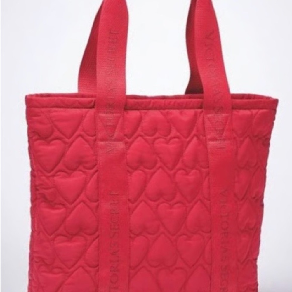 Victoria's Secret Quilted Red Tote Bag made of Durable Polyester (100%)